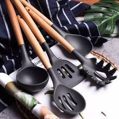 12-Piece Silicone & Wood Kitchen Utensils Set – Heat Resistant, BPA-Free, Non-Toxic