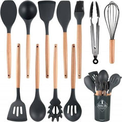 12-Piece Silicone & Wood Kitchen Utensils Set – Heat Resistant, BPA-Free, Non-Toxic