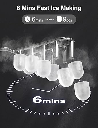 CROWNFUL Ice Maker Countertop with Handle, 9 Cubes in 6 Mins, 12Kg/24H, Self-Cleaning, Portable Small Ice Machine with Scoop and Basket for Home kitchen Office Party