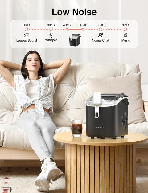 CROWNFUL Ice Maker Countertop with Handle, 9 Cubes in 6 Mins, 12Kg/24H, Self-Cleaning, Portable Small Ice Machine with Scoop and Basket for Home kitchen Office Party