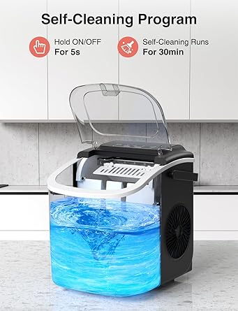 CROWNFUL Ice Maker Countertop with Handle, 9 Cubes in 6 Mins, 12Kg/24H, Self-Cleaning, Portable Small Ice Machine with Scoop and Basket for Home kitchen Office Party