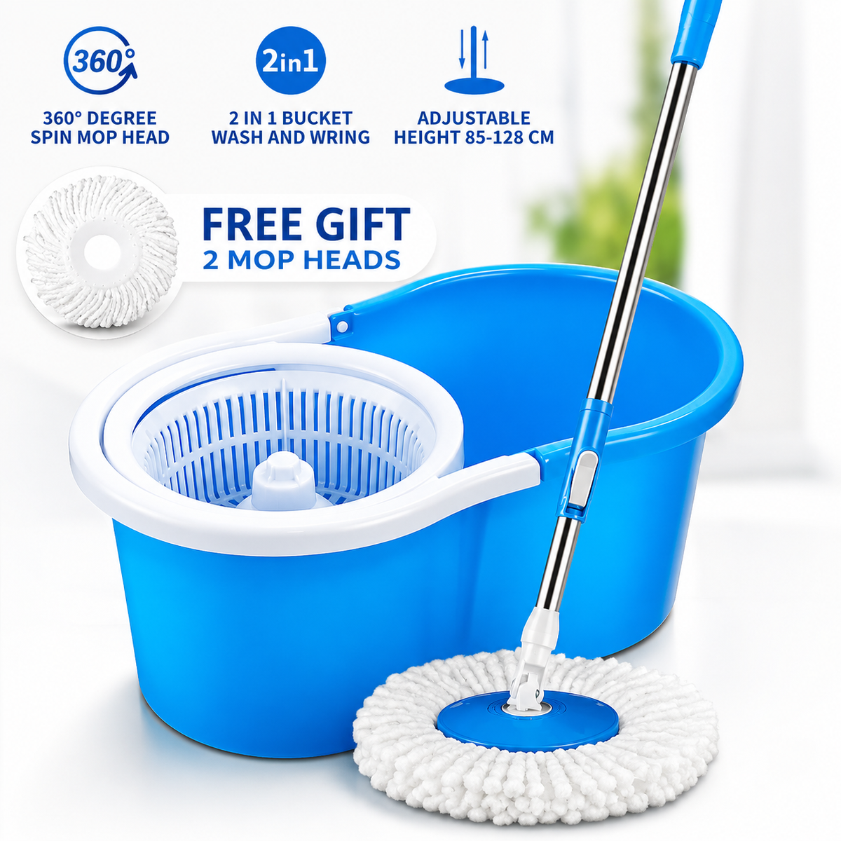 360° Spin Mop with 2-in-1 Bucket & 2 Free Mop Heads