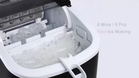 CROWNFUL Ice Maker Countertop with Handle, 9 Cubes in 6 Mins, 12Kg/24H, Self-Cleaning, Portable Small Ice Machine with Scoop and Basket for Home kitchen Office Party